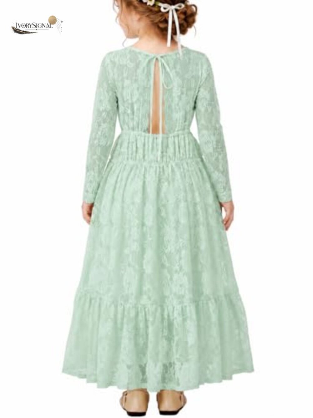 Girls Lace Flower Girl Dress Long Sleeve A-Line Maxi Special Occasion